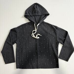 ZARA Women Oversized Hoodie Jumper with pearls Small Grey